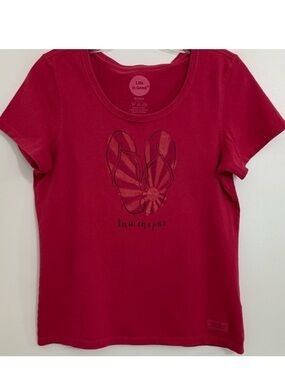 Life is Good Tee Shirt Womens X-Small Pink Livin On a Pair Flip Flops Graphic